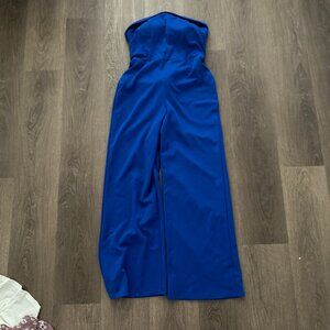 Bold Blue Strapless Wide Leg Jumpsuit